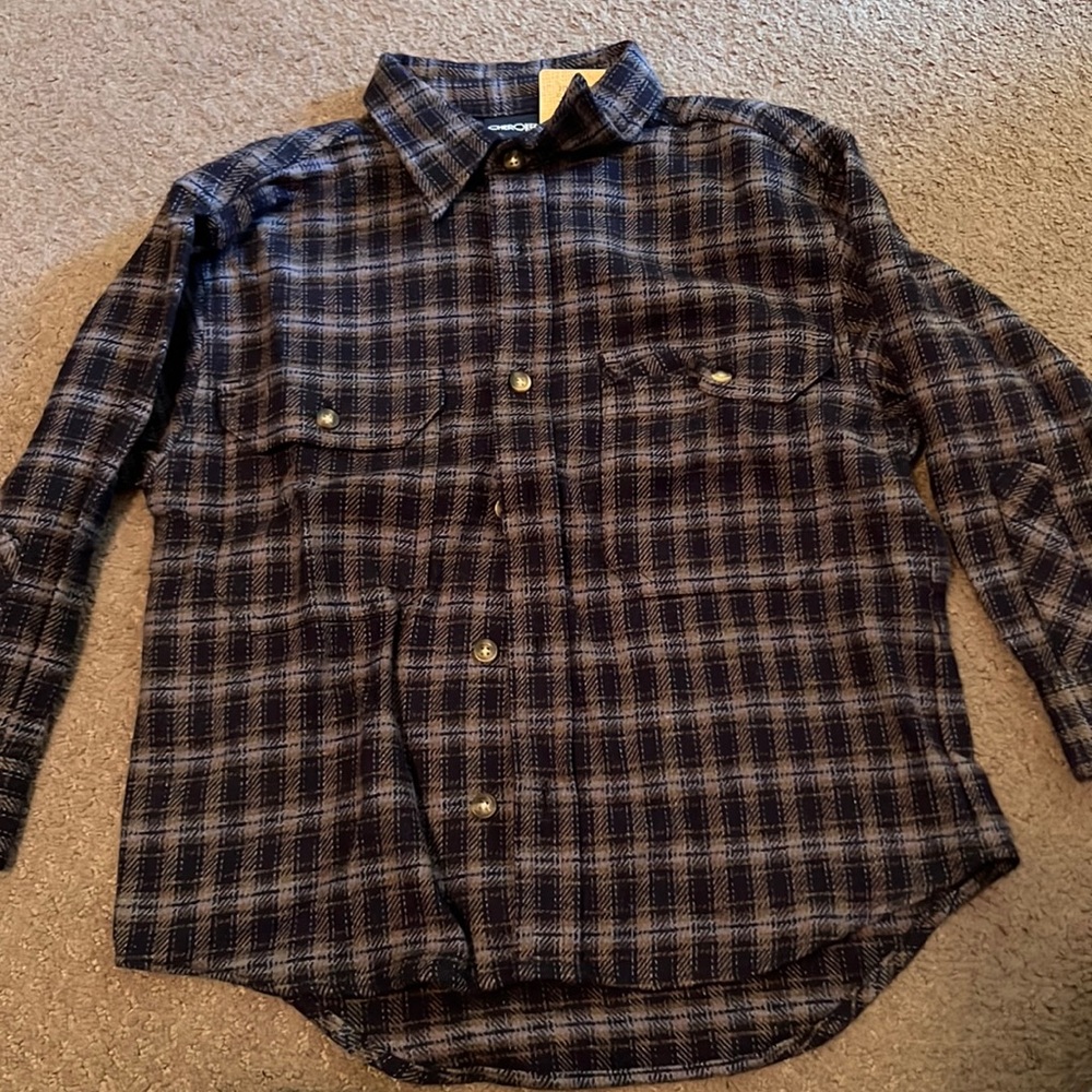 Kids 5T, XS, dark navy button down flannel for boys